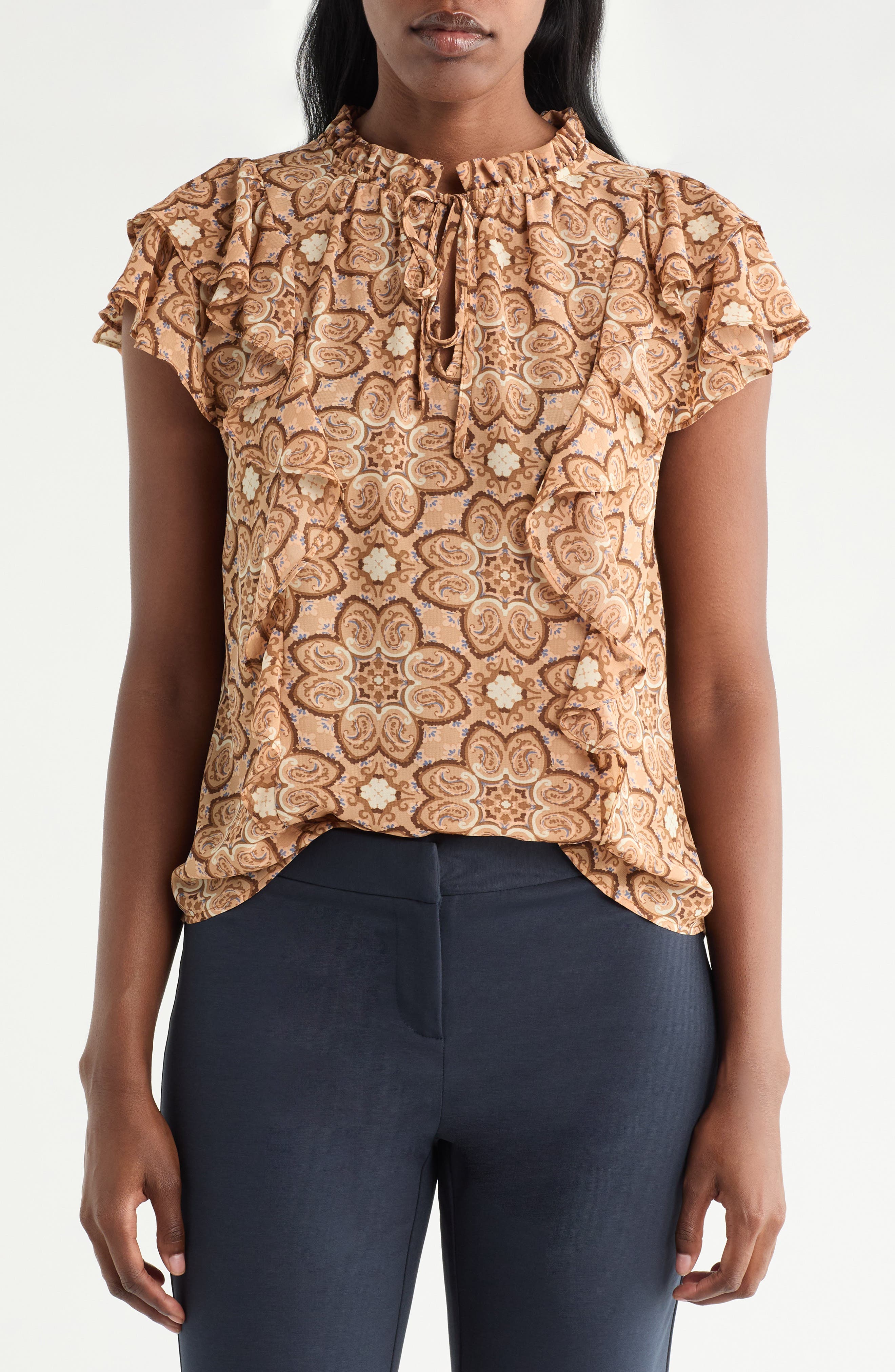 Pleione Ruffle Tie Neck Top