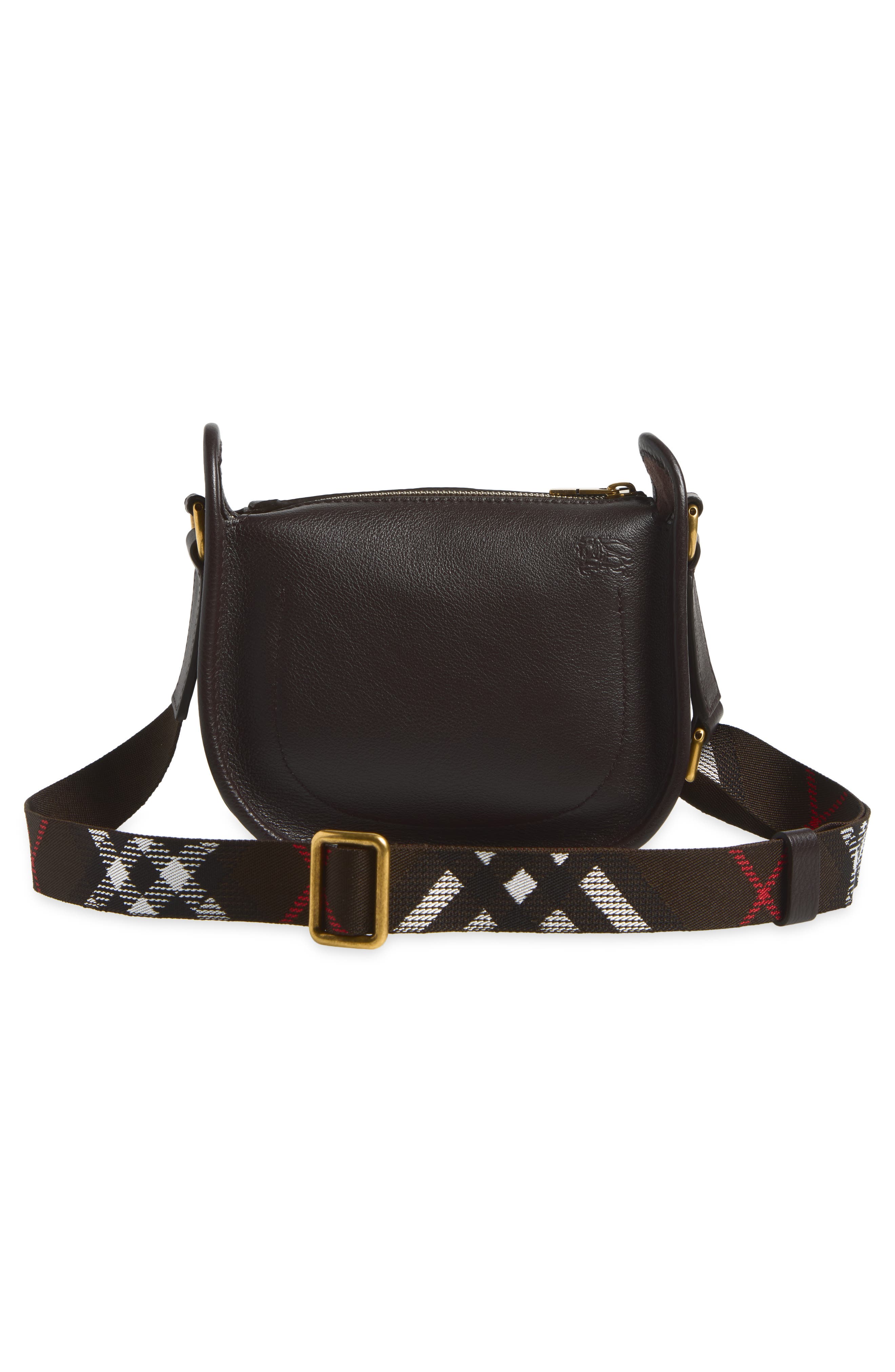 Mini B Clip Leather Messenger Crossbody Bag, Alternate, color, BROWN