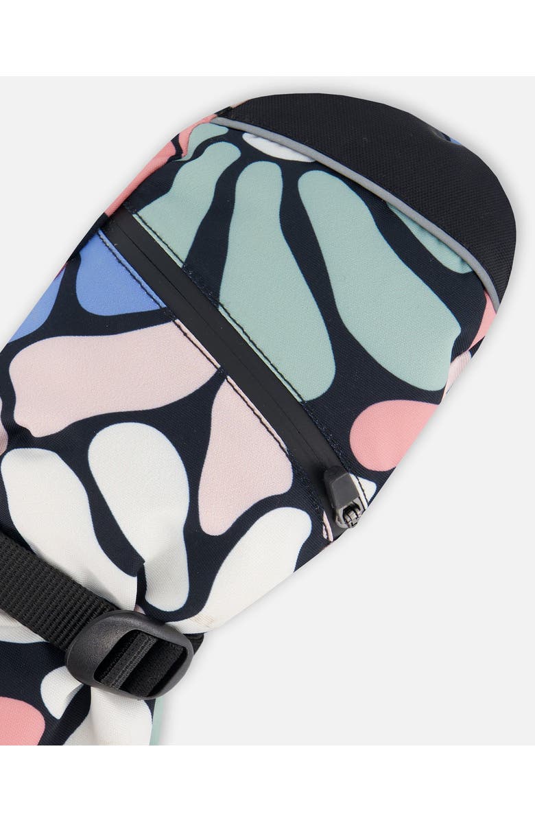 Deux par Deux Girl's Technical Mittens Printed Retro Flowers, Alternate, color, 