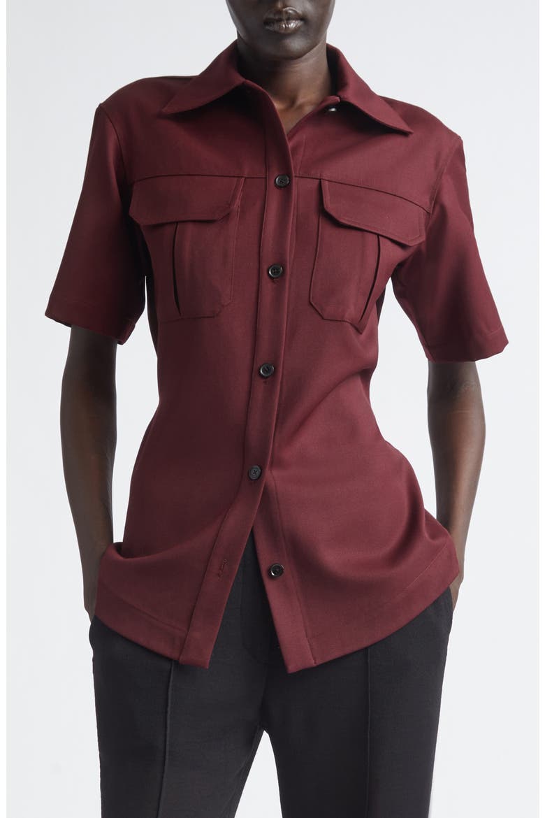 Nali Wool Blend Gabardine Button-Up Shirt, Main, color, OXBLOOD