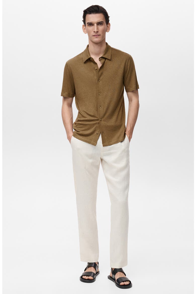 Regular Fit Short Sleeve Linen Blend Button-Up Shirt, Alternate, color, KHAKI