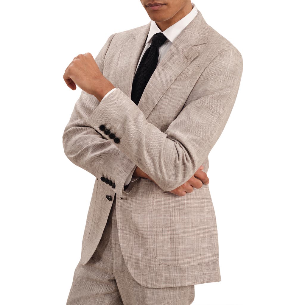 Reiss Ashton Linen Check Regular Fit Notch Lapel Blazer