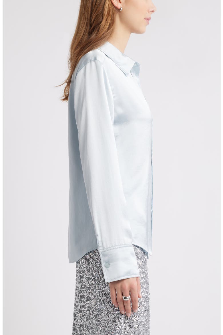 Long Sleeve Satin Button-Up Shirt, Alternate, color, BLUE AIR