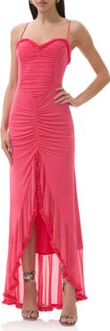 AFRM Cassian Ruched Detail Crossback Mesh Gown