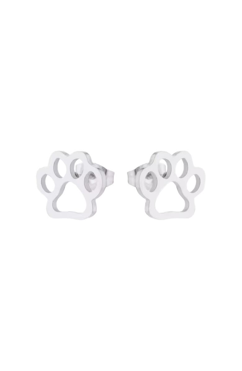 Hollywood Sensation CharmedPaw Paw Print Stud Earrings, Main, color, Silver