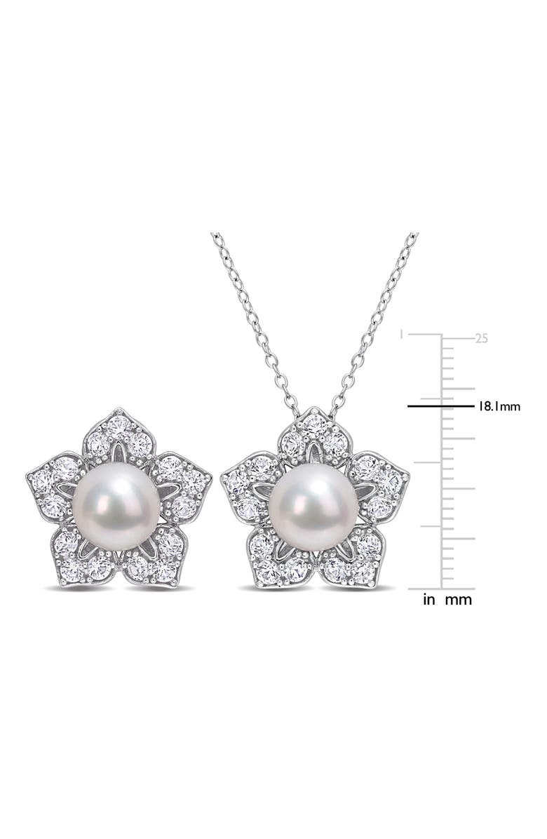 DELMAR Cultured Freshwater Pearl & Lab Grown White Sapphire Flower Necklace & Earrings Set, Alternate, color, White