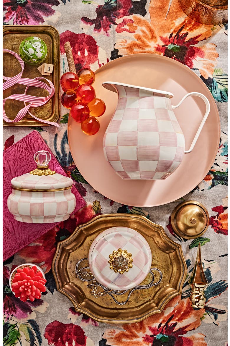Rosy Check Enameled Steel Squashed Pot, Alternate, color, PINK/ WHITE