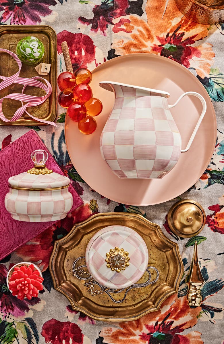 MACKENZIE CHILDS Rosy Check Enameled Steel Squashed Pot, Alternate, color, Pink/ White
