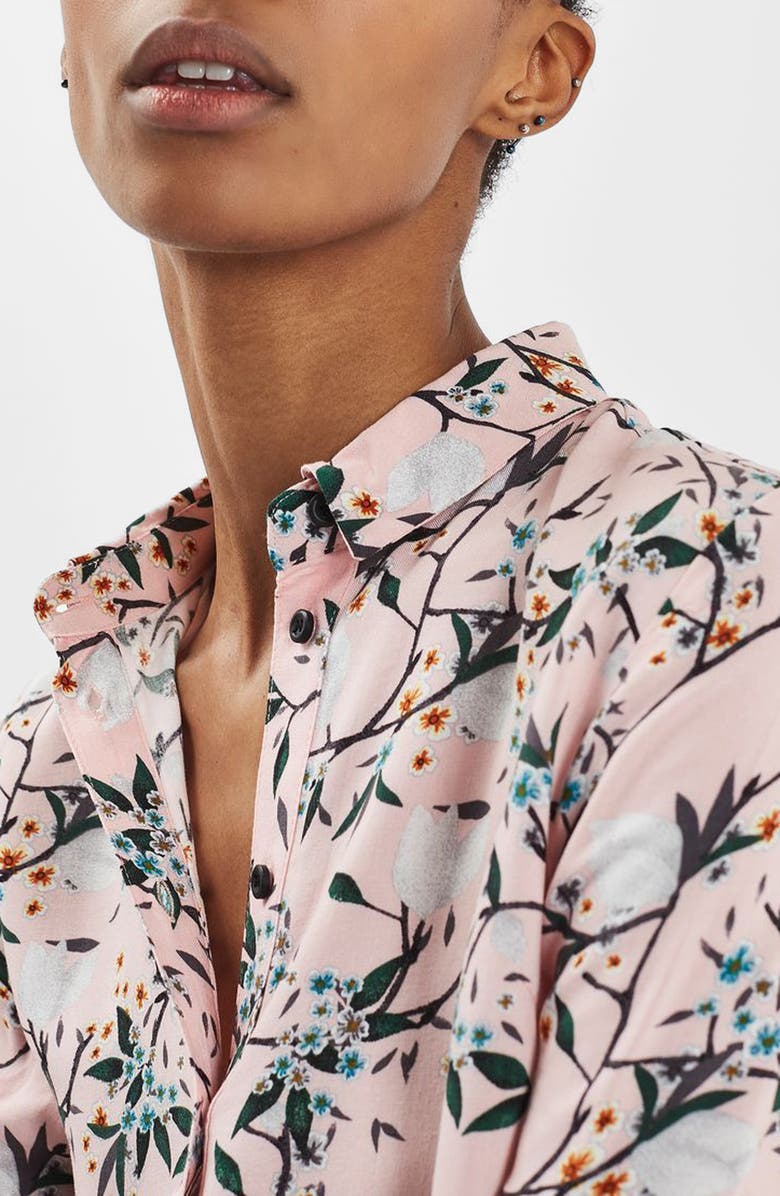 Topshop Cherry Blossom Shirt, Alternate, color, 
