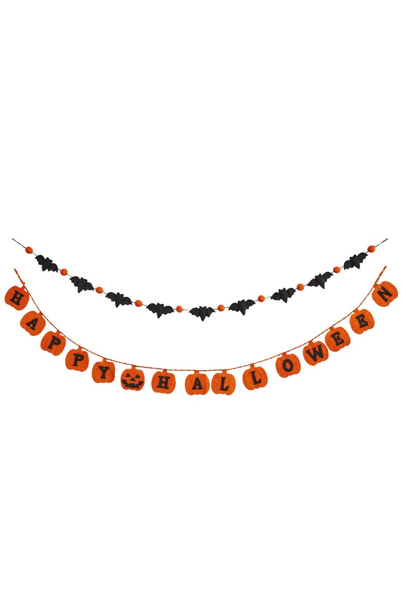 Happy Halloween Wool Felt Garland with 15 Orange Pumpkins, Alternate, color, Orange