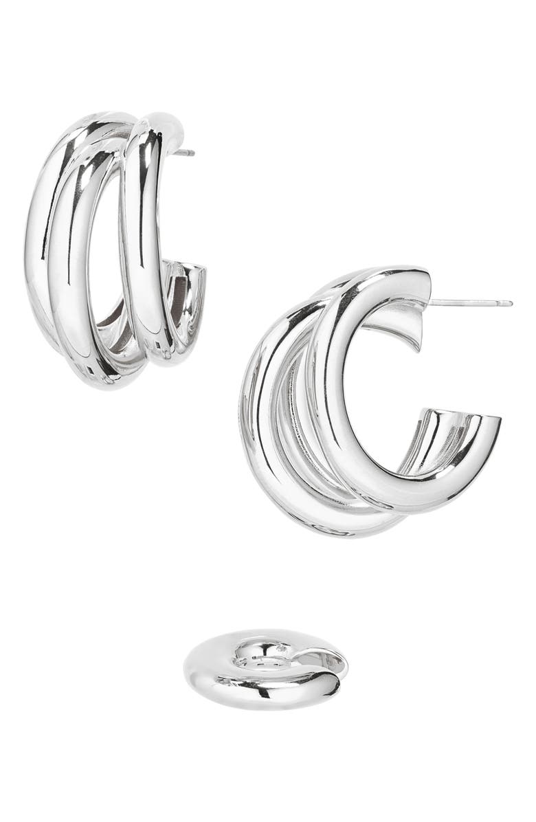 Rabanne Triple Loop Hoop Earrings & Ear Cuff Set, Main, color, Silver