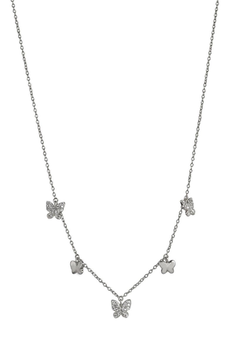 CZ Micro Pavé Station Drop Pendant Necklace, Main, color, SILVER