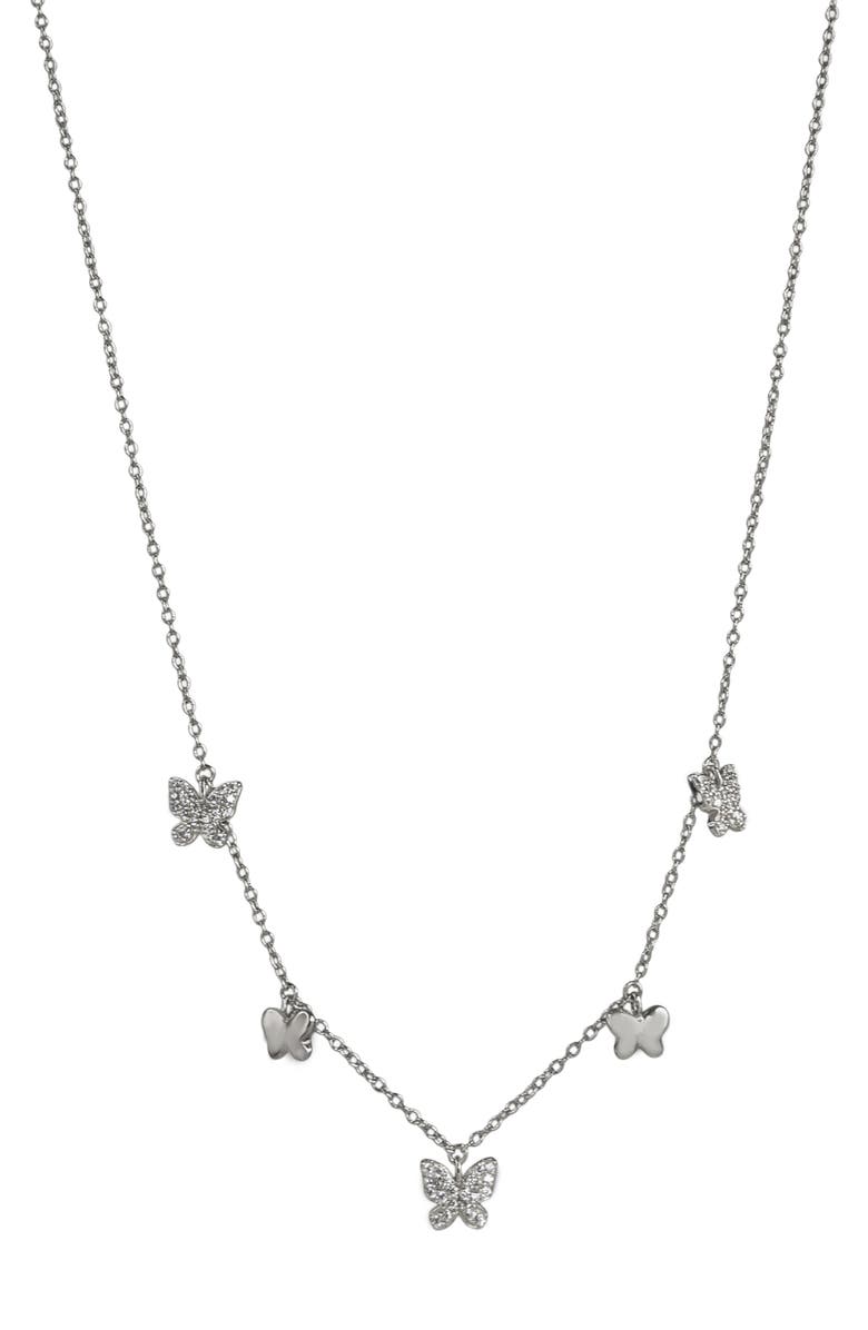 CZ by Kenneth Jay Lane CZ Micro Pavé Station Drop Pendant Necklace, Main, color, Silver