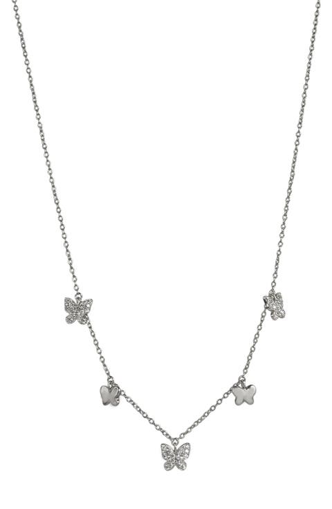 CZ Micro Pavé Station Drop Pendant Necklace