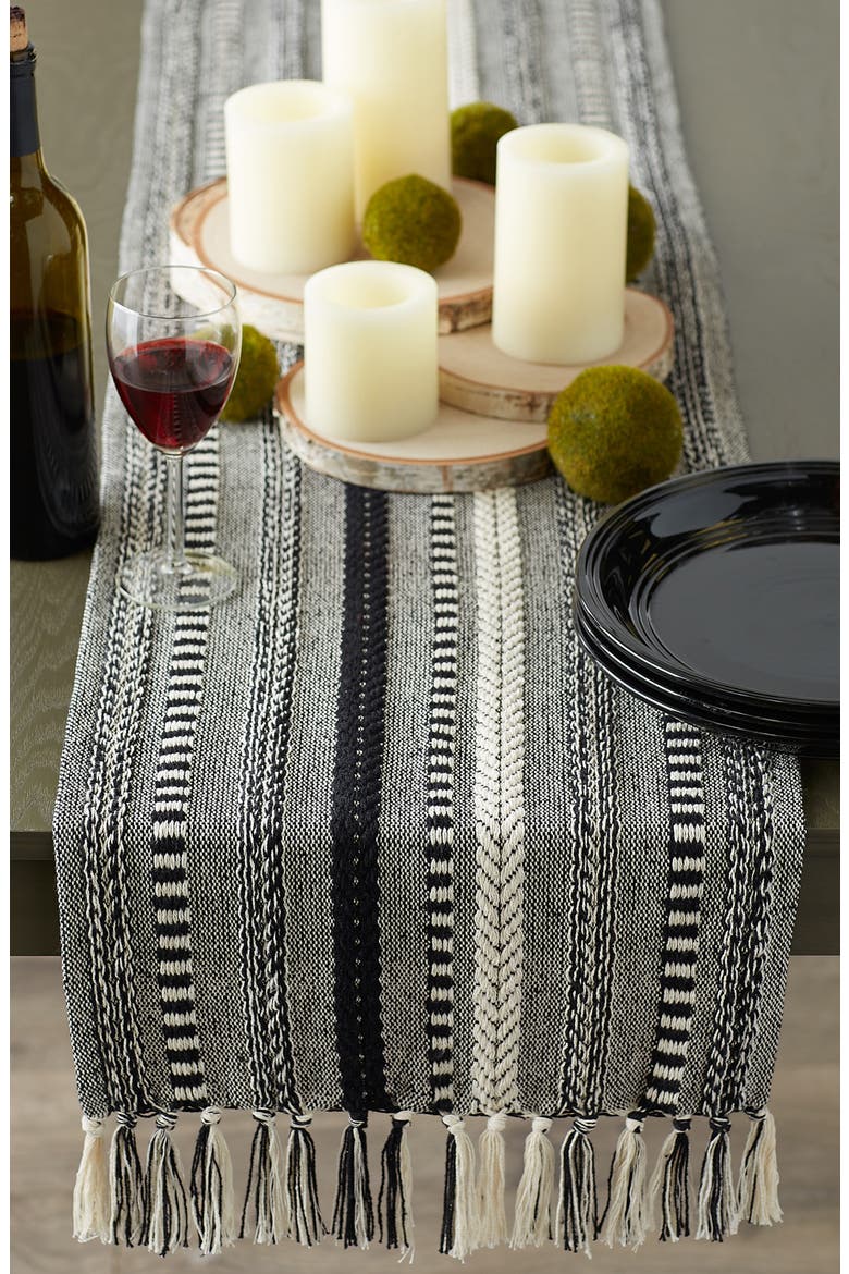 Braided Stripe Table Runner, Alternate, color, BLACK