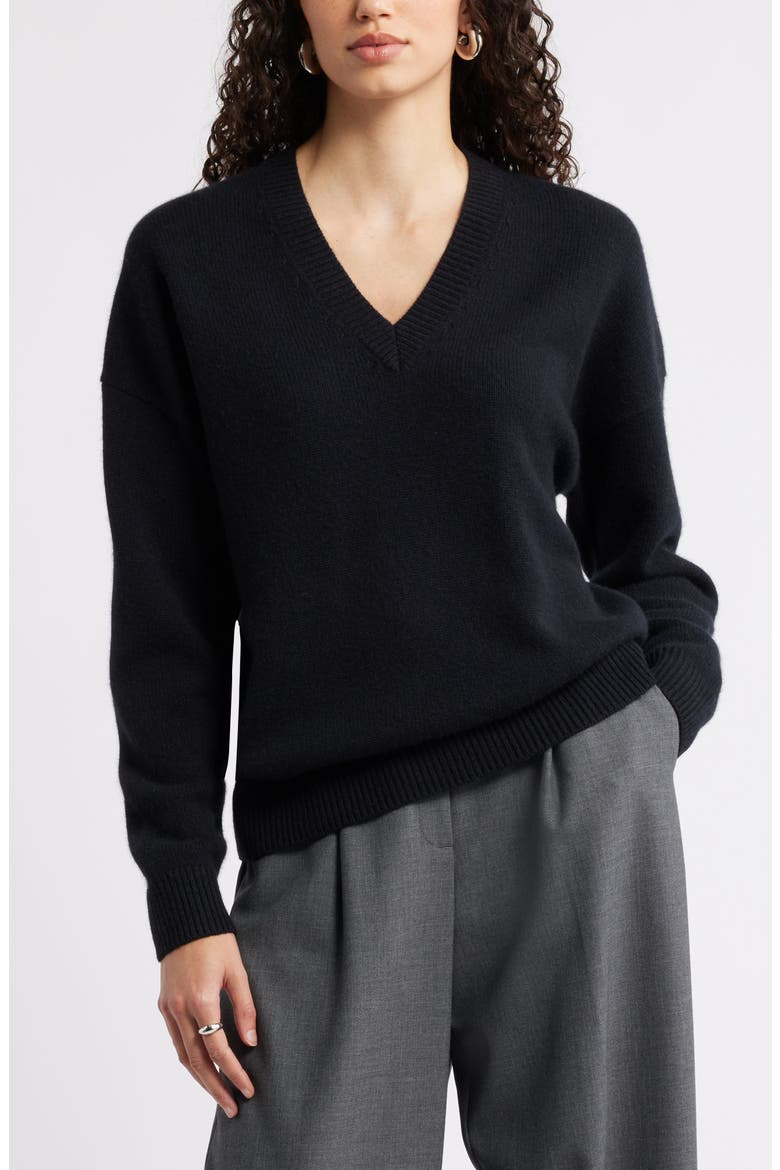V-Neck Wool & Cashmere Sweater, Main, color, BLACK ROCK
