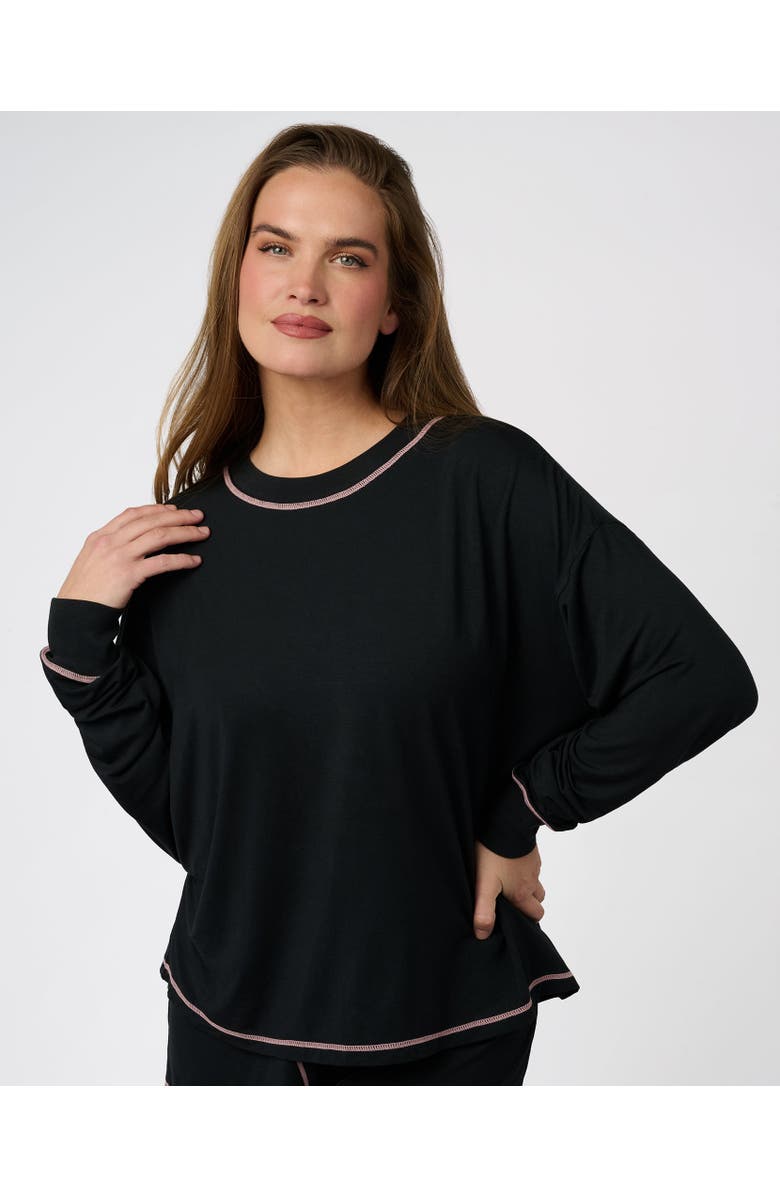 WeWoreWhat Boxy Long Sleeve Sleep Tee, Main, color, Blk/Bublegm Pnk