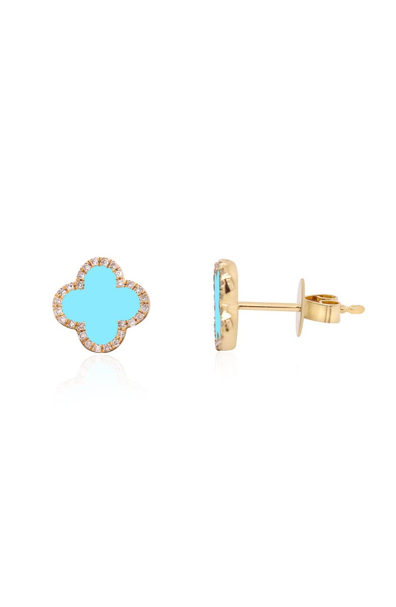 The Lovery Fine Jewelry Turquoise Diamond Clover Stud Earrings, Main, color, Turquoise