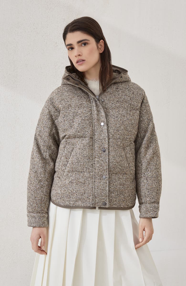 Brunello Cucinelli Flecked chevron down jacket, Alternate, color, Rope