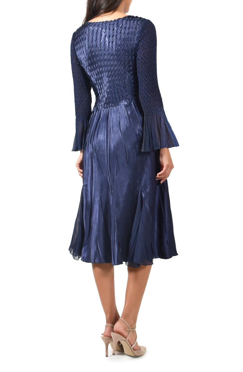 Komarov Long Bell Sleeve Charmeuse & Chiffon Midi Dress, Alternate, color, 