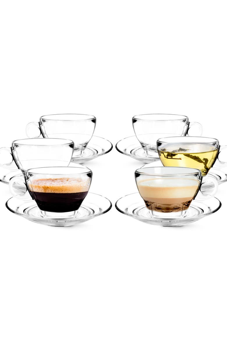 Glass Latte Cup and Saucer - 8.75oz - Set of 6, Main, color, Clear