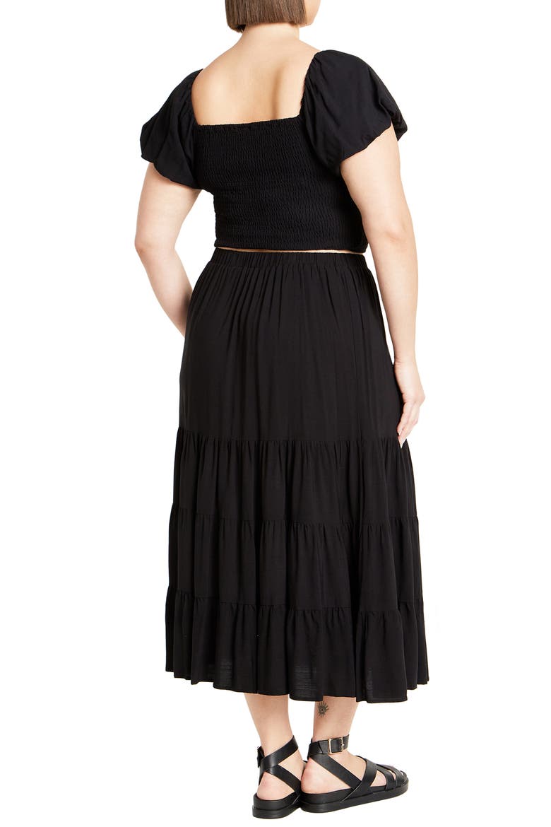 Dylan Smocked Puff Sleeve Crop Top, Alternate, color, BLACK