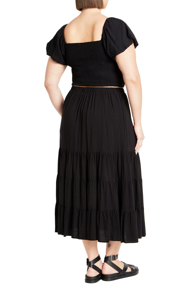 City Chic Dylan Smocked Puff Sleeve Crop Top, Alternate, color, Black