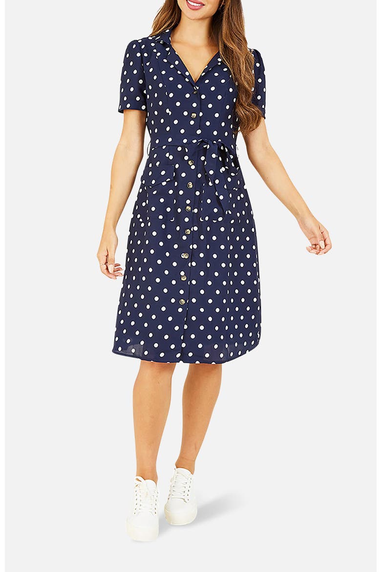 Retro Shirt Polka Dot Dress, Alternate, color, Navy