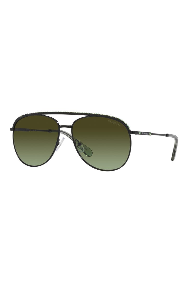 61mm Crystal Aviator Sunglasses, Alternate, color, BLACK