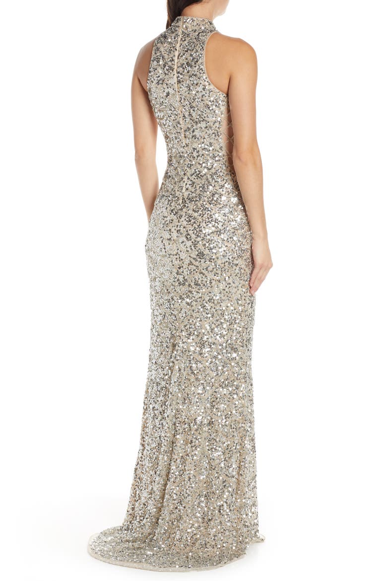 Mock Neck Sequin Column Gown, Alternate, color, SILVER