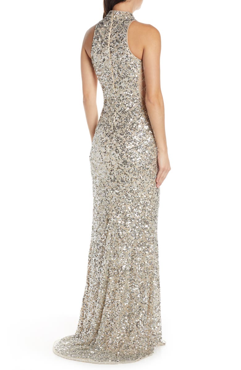 Mac Duggal Mock Neck Sequin Column Gown, Alternate, color,