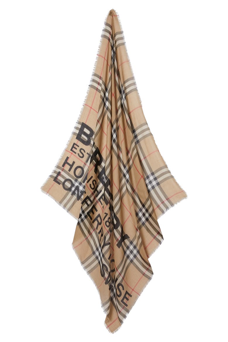 Horseferry Print Check Wool & Silk Scarf, Alternate, color, ARCHIVE BEIGE