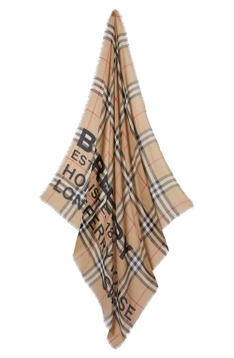 Burberry Horseferry Print Check Wool & Silk Scarf, Alternate, color, 