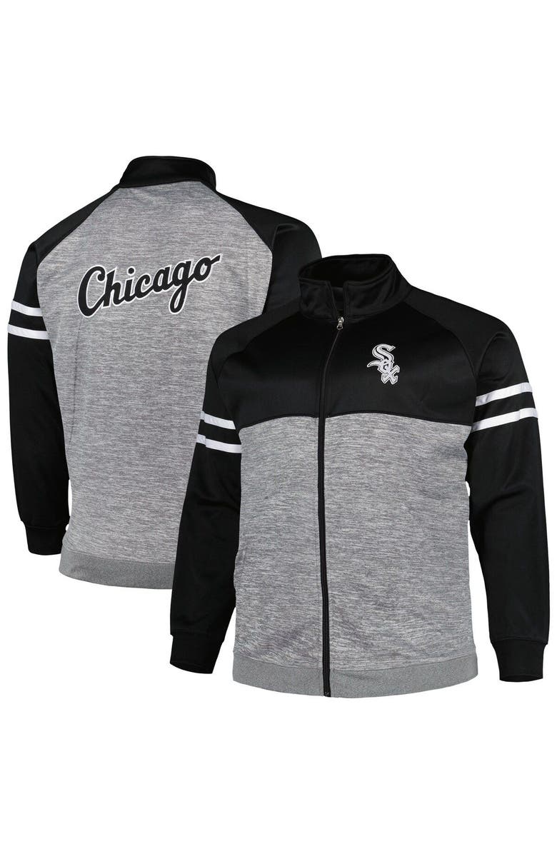 PROFILE Men's Black/Heather Gray Chicago White Sox Big & Tall Raglan Full-Zip Track Jacket, Main, color, Black