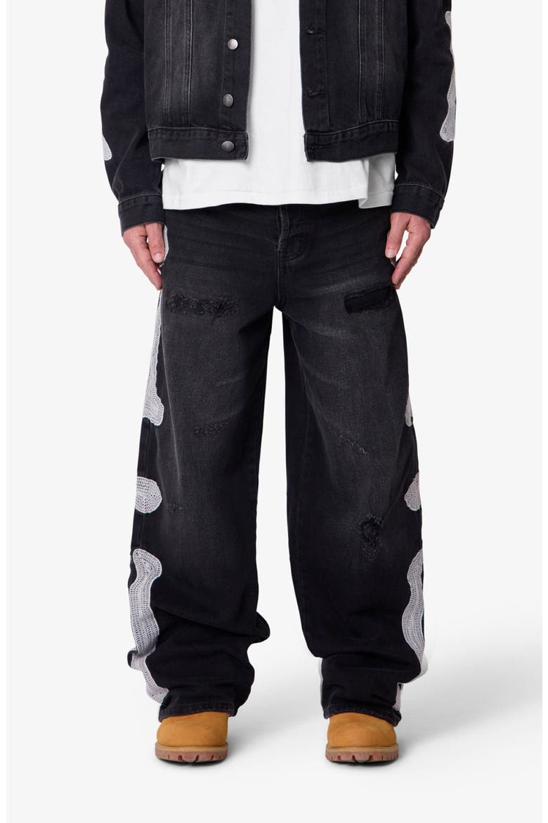 Raw Skeleton Distressed Ultra Baggy Jeans, Main, color, WASHED BLACK