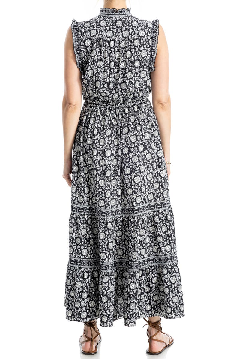 MAX STUDIO Floral Ruffle Sleeveless Tiered Maxi Dress, Alternate, color, Black/Cream Smallorientalpanel