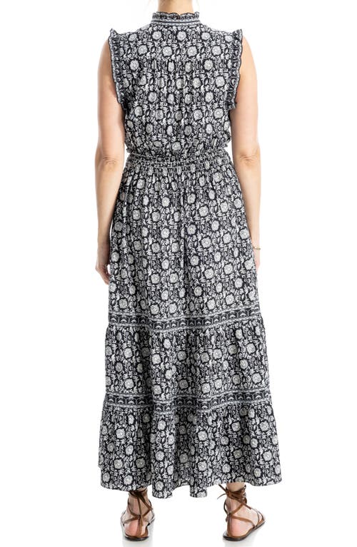 Max Studio Floral Ruffle Sleeveless Tiered Maxi Dress In Blue