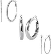 Jessica Simpson 3-Piece Textured Silver-Tone Hoop Earring Set