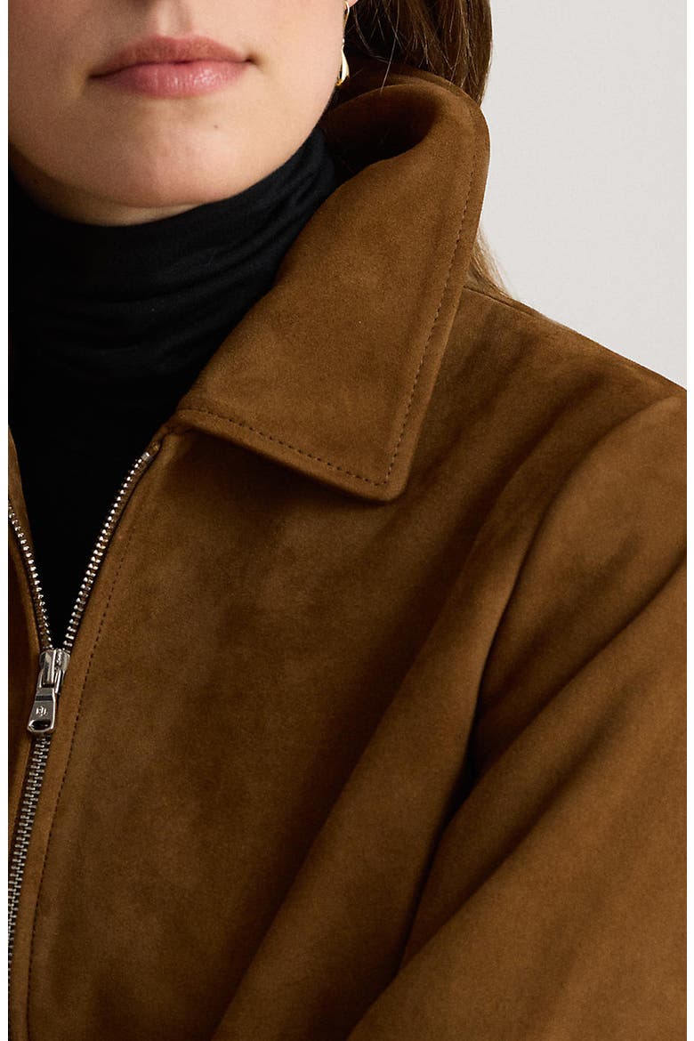 Leather Zip Front Jacket, Alternate, color, VICUNA