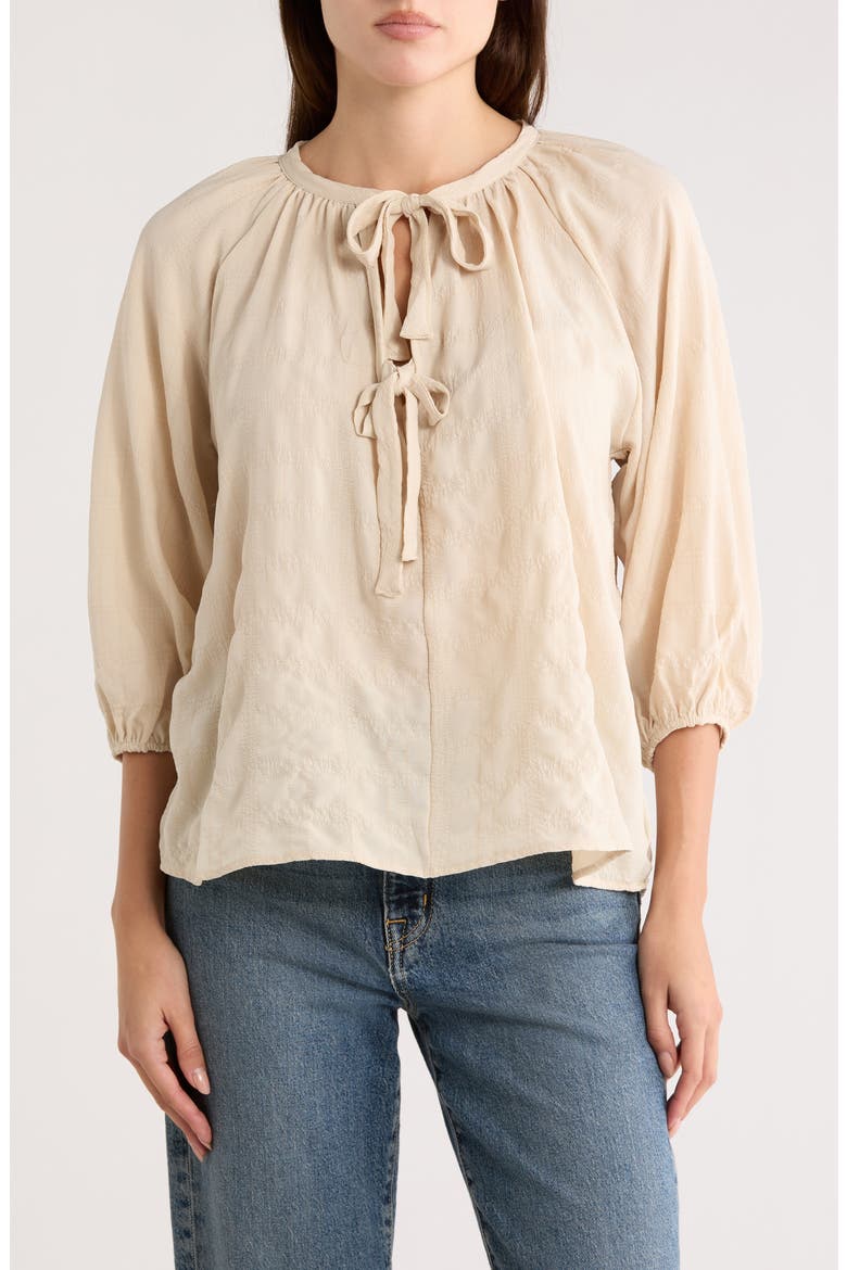 Tie Keyhole Puff Sleeve Top, Main, color, TAUPE