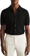 Reiss Thames Pointelle Knit Short Sleeve Button-Up Shirt