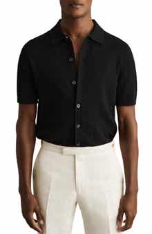 Reiss Thames Pointelle Knit Short Sleeve Button-Up Shirt