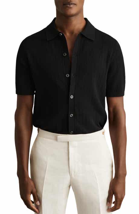 Reiss Thames Pointelle Knit Short Sleeve Button-Up Shirt