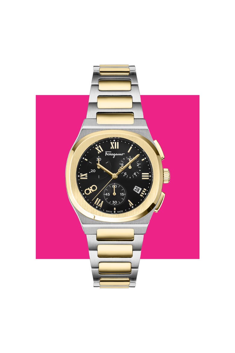 Elliptical Two-Tone Bracelet Strap Chronograph Watch, 38mm, Alternate, color, TWO TONE/ BLACK