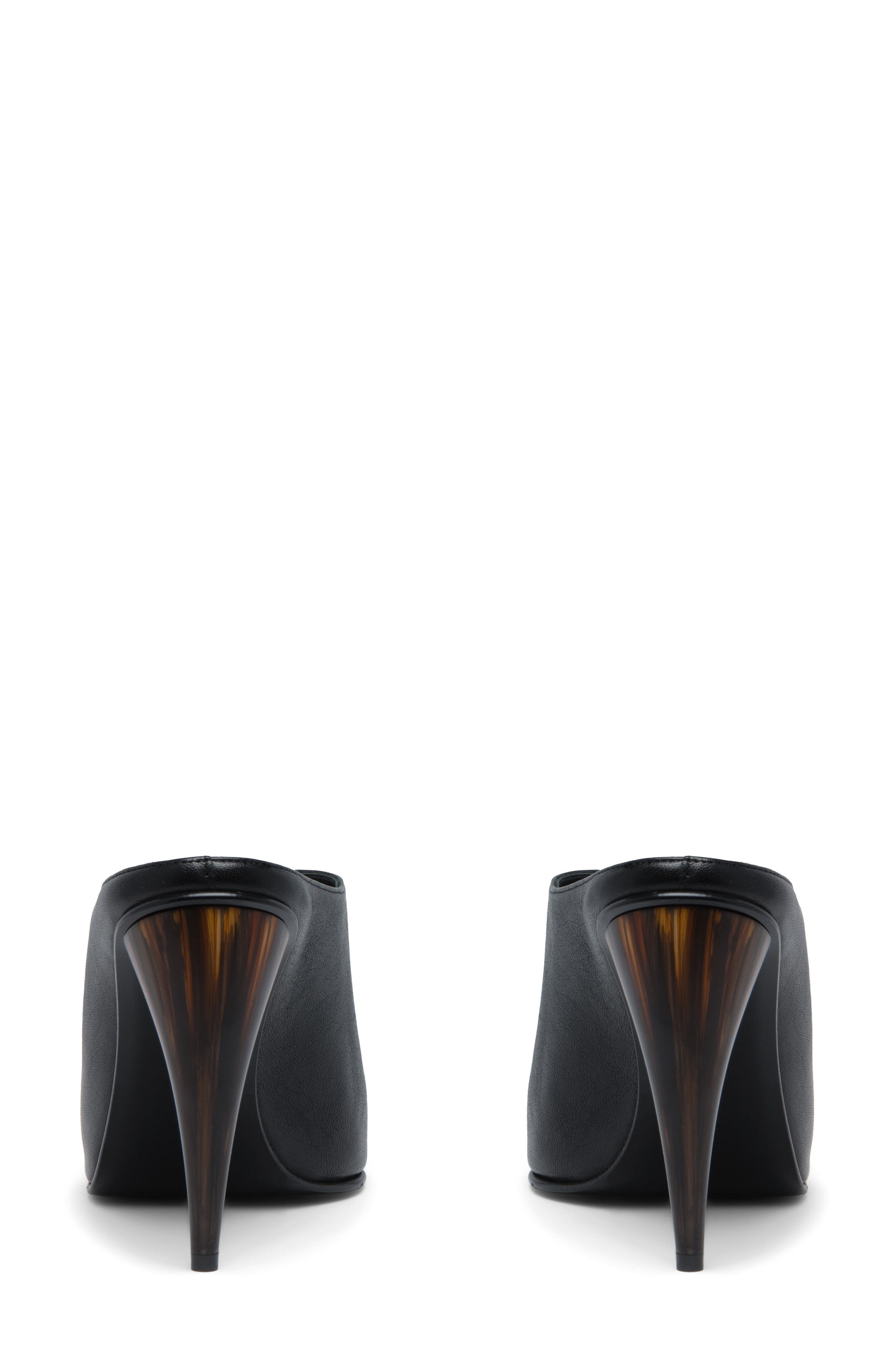 McQueen Horn Shaped Heel Peep Toe Mule, Alternate, color, Black