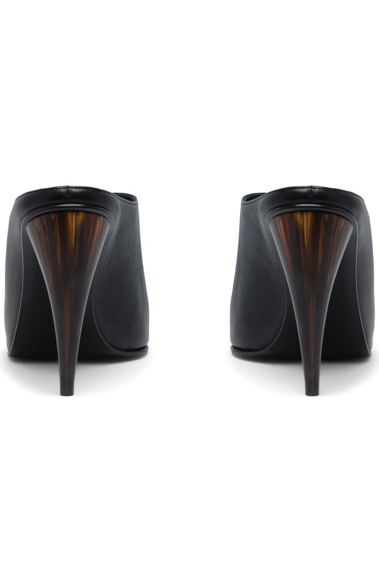 McQueen Horn Shaped Heel Peep Toe Mule, Alternate, color, Black