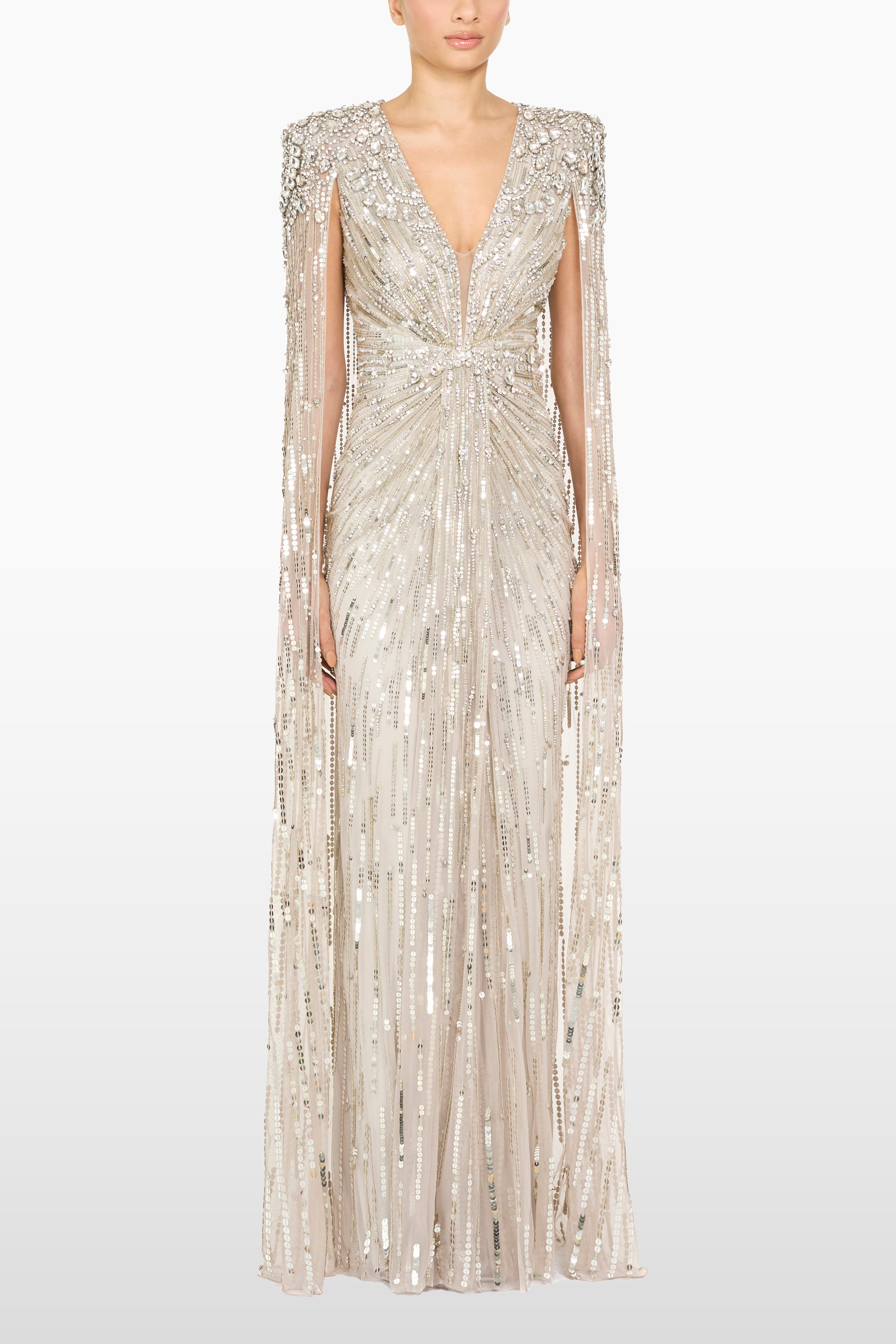 Lotus Lady Sequin-Embellished Cape Gown - image 2