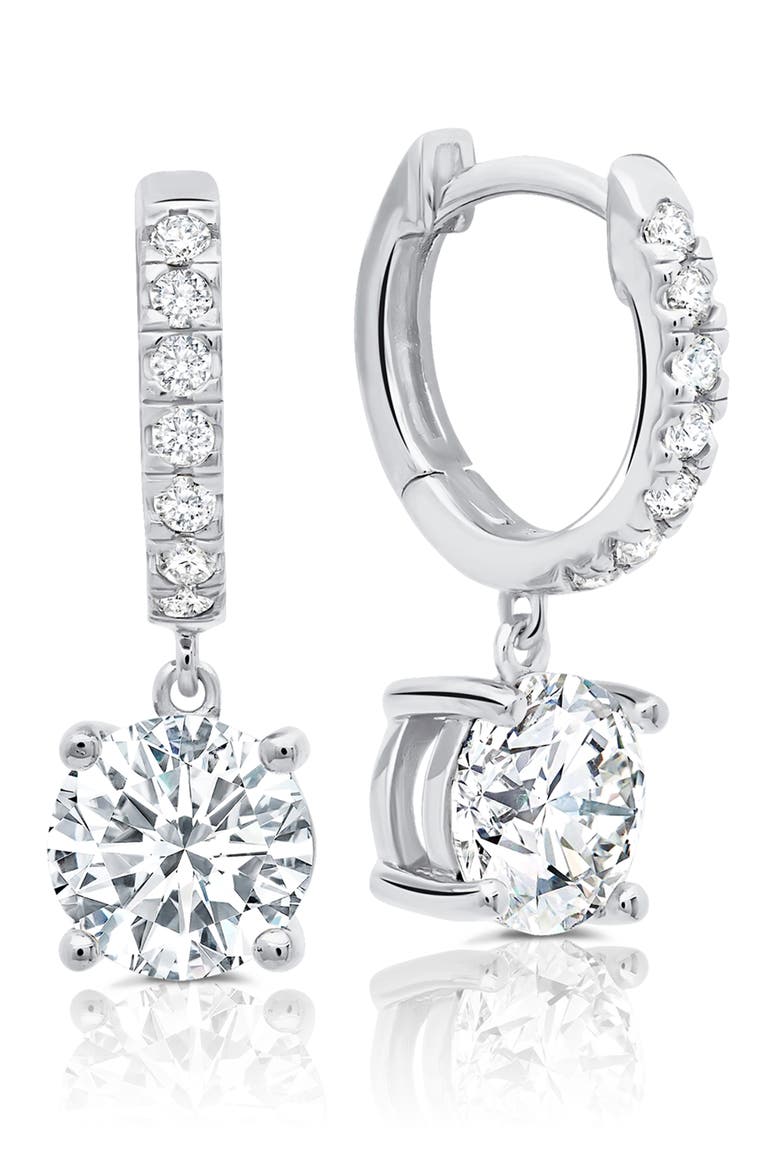 Cubic Zirconia Huggie Earrings, Main, color, PLATINUM