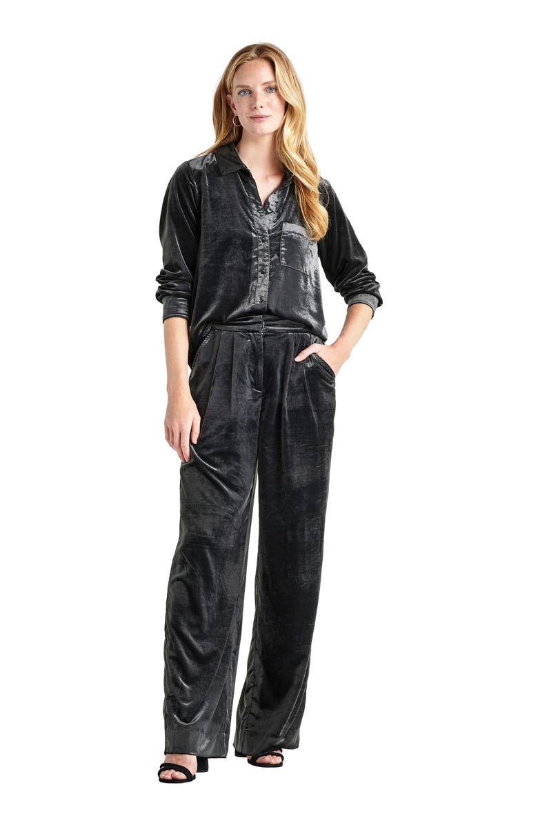 Splendid Irene Stretch Velvet Button-Up Shirt, Alternate, color,