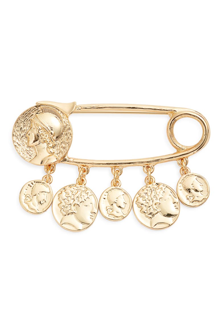 Coin Charm Brooch, Main, color, GOLD